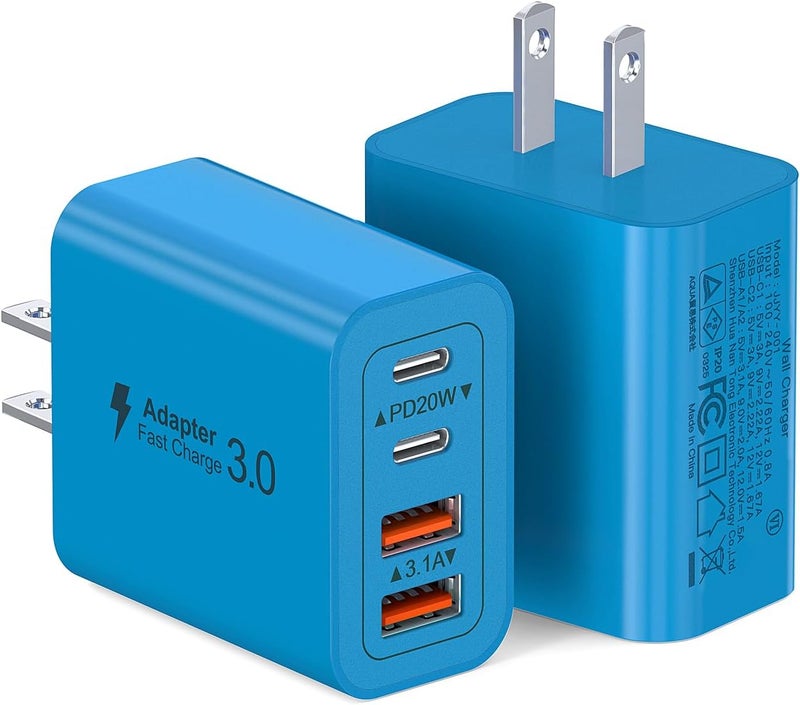 Dulums [40 واط/عبوة 2] شاحن حائط، كتلة شاحن USB C، محول طاقة سريع للغاية متعدد المنافذ PD + QC 3.0 لساعة سلسلة 9 8 7، آيفون 17 16 15 14 13 برو ماكس، آيربود، سامسونج جالاكسي S24 (أزرق) - Image 1
